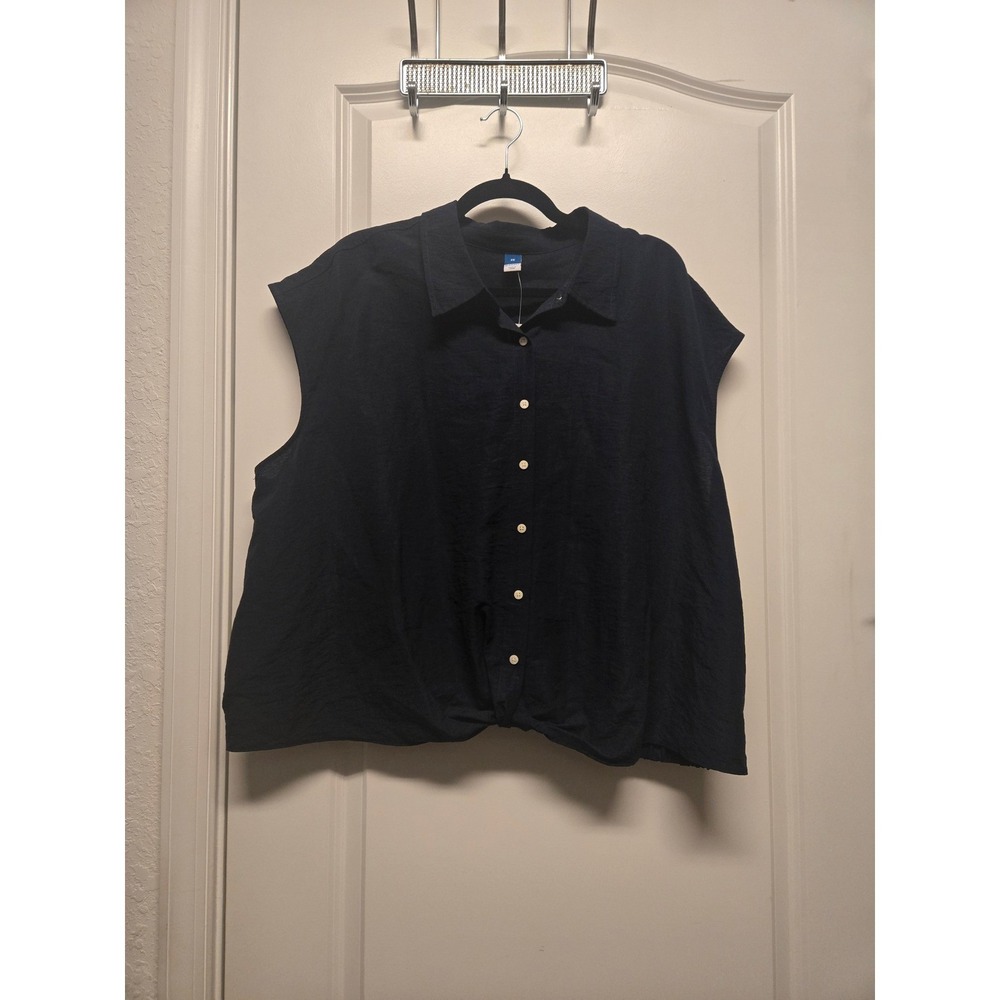Old Navy Womens Navy Blue Linen Blend Twist Front Dolman Shirt 2X 563855-03-1